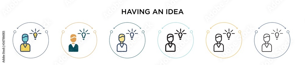 Poster having an idea icon in filled, thin line, outline and stroke style. vector illustration of two color