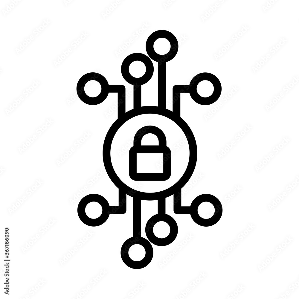 Poster safe padlock with circuit lines data security line style