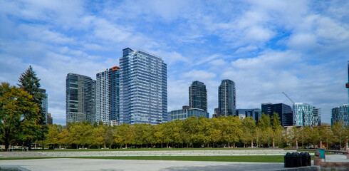 Bellevue, WA, USA - October, 11 2019 at 9:34:10 PM: High rise building at down town Bellevue from City Hall Park
