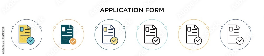 Poster application form icon in filled, thin line, outline and stroke style. vector illustration of two col