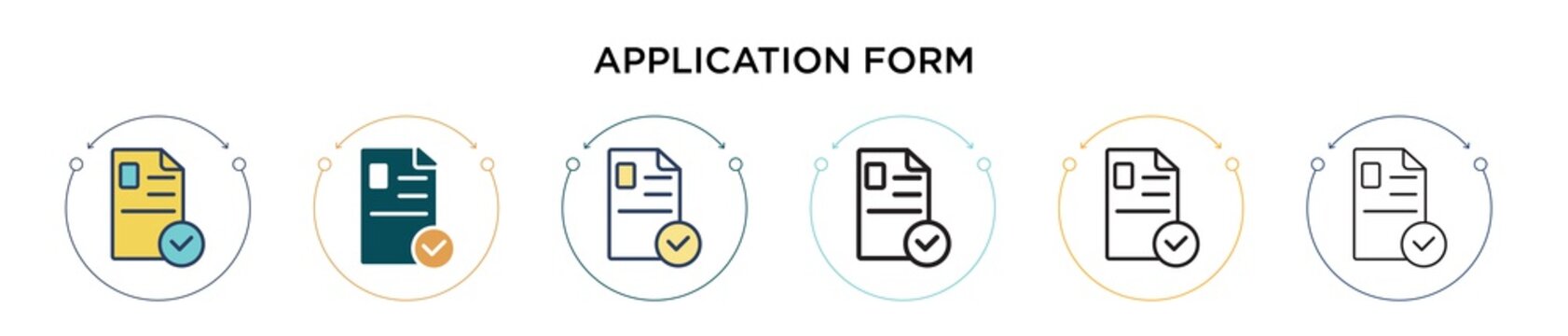 Application form icon in filled, thin line, outline and stroke style. Vector illustration of two colored and black application form vector icons designs can be used for mobile, ui, web