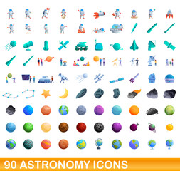 90 astronomy icons set. Cartoon illustration of 90 astronomy icons vector set isolated on white background