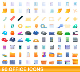 90 office icons set. Cartoon illustration of 90 office icons vector set isolated on white background