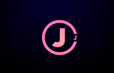 J alphabet letter logo icon. Black pink simple line and circle design for company identity