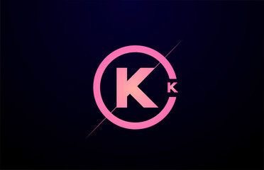 K alphabet letter logo icon. Black pink simple line and circle design for company identity