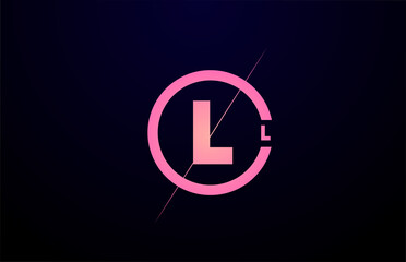 L alphabet letter logo icon. Black pink simple line and circle design for company identity