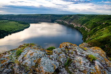 Beautiful evening over the canyon with the river. Europe trip in summer.