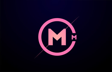 M alphabet letter logo icon. Black pink simple line and circle design for company identity