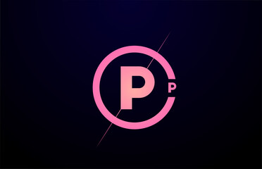 P alphabet letter logo icon. Black pink simple line and circle design for company identity