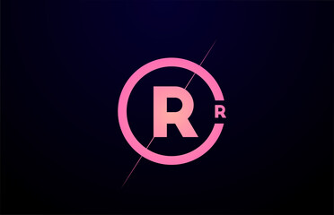 R alphabet letter logo icon. Black pink simple line and circle design for company identity