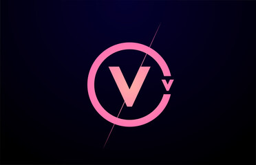 V alphabet letter logo icon. Black pink simple line and circle design for company identity