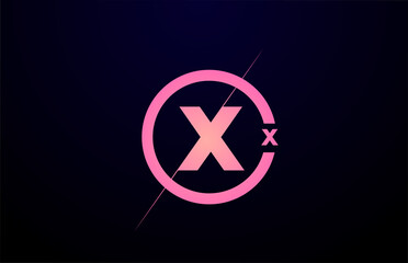 X alphabet letter logo icon. Black pink simple line and circle design for company identity