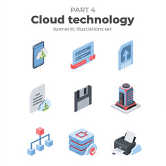 Cloud internet technology. Vector 3d isometric, color web icons set, new flat style. Creative illustration, idea for infographics.