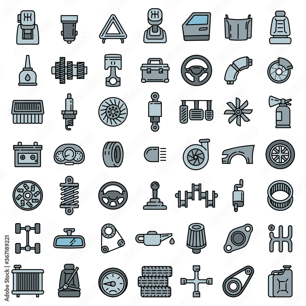 Poster car parts icons set. outline set of car parts vector icons for web design isolated on white backgrou