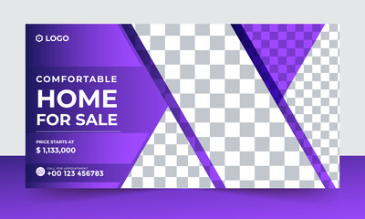 Creative and clean real estate social media banner for real estate and property business. Modern Home Sale Real Estate social media banner.