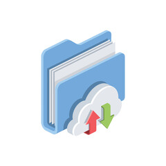 Download upload folder cloud. Vector 3d isometric, color web icons set, new flat style. Creative illustration, idea for infographics.