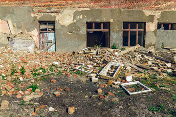 Garbage pile, ecology contamination with plastic and construction garbage. Removal of debris. Trash...