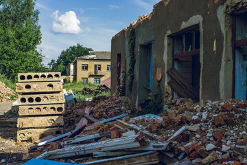 Garbage pile, ecology contamination with plastic and construction garbage. Removal of debris. Trash...