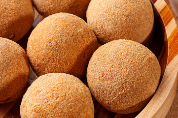 .Fried meat balls. Typical Brazilian bar snacks. Made of ground meat, breaded and fried.