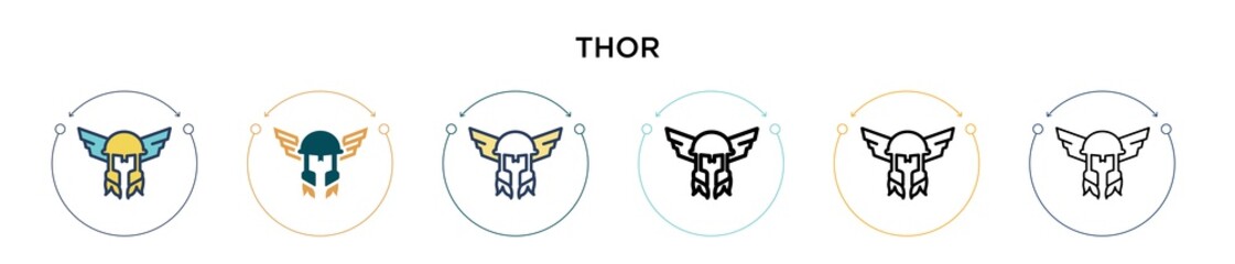 Thor icon in filled, thin line, outline and stroke style. Vector illustration of two colored and black thor vector icons designs can be used for mobile, ui, web