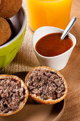 .Fried meat balls. Typical Brazilian bar snacks. Made of ground meat, breaded and fried.