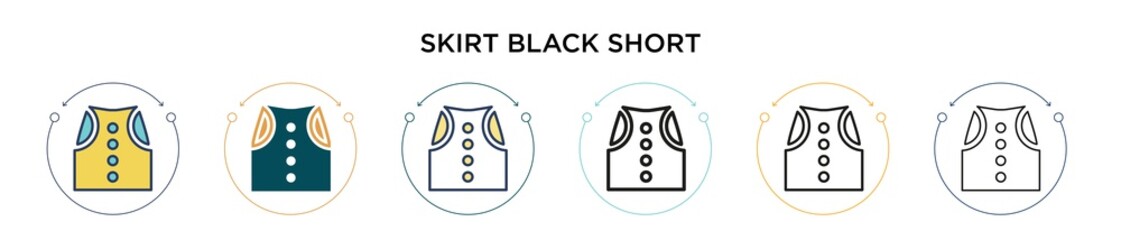 Skirt black short icon in filled, thin line, outline and stroke style. Vector illustration of two colored and black skirt black short vector icons designs can be used for mobile, ui, web