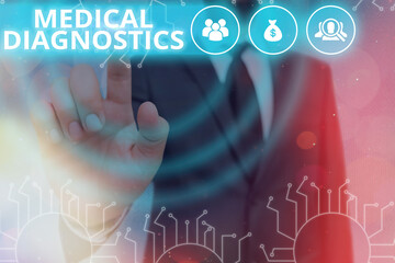 Writing note showing Medical Diagnostics. Business concept for act of identifying a disease from...