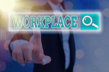 Conceptual hand writing showing Workplace. Concept meaning place such as a shop or factory where work is done by employees Web search digital futuristic technology network connection