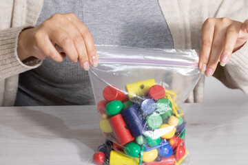 packing toys in a zip lock bag