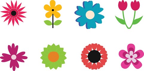set of colorful flowers