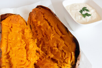 baked sweet potato with sour cream dip 