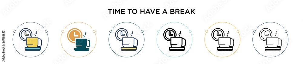 Poster time to have a break icon in filled, thin line, outline and stroke style. vector illustration of two