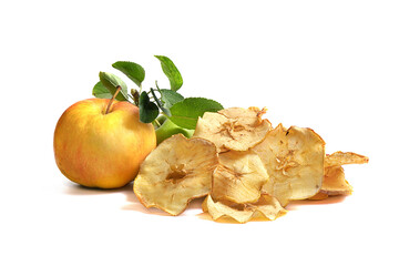 crispy fruit chips are dried apples on a white background
