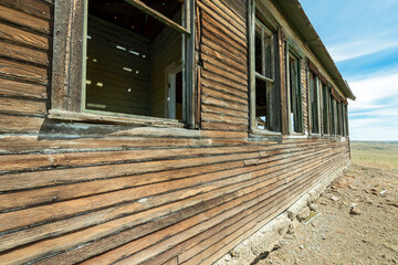 Outer wall of an abandoned schoolhouse on the plains of Eastern Montana, USA