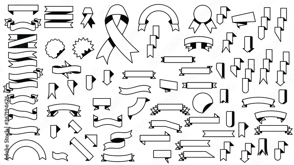 Poster abstract set black collection different ribbons elements design sketch style doodle line vector