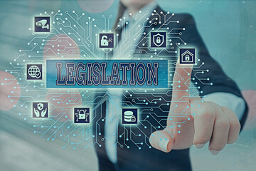 Writing note showing Legislation. Business concept for the exercise of the power and function of...