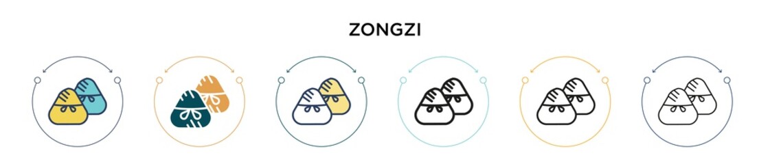Zongzi icon in filled, thin line, outline and stroke style. Vector illustration of two colored and black zongzi vector icons designs can be used for mobile, ui, web