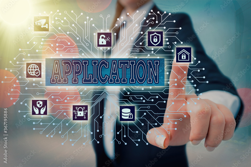 Poster writing note showing application. business concept for computer program that is designed for a parti