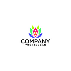 Fototapeta premium Yoga Lotus pose flower Logo design vector template. Health Beauty SPA Logotype concept icon.