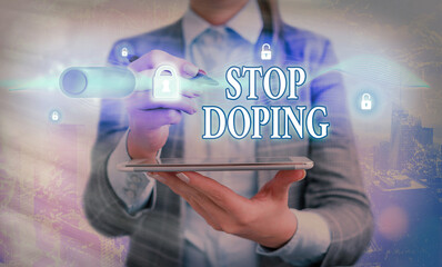 Handwriting text writing Stop Doping. Conceptual photo quit the use of banned athletic...