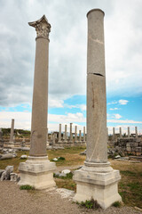 Fototapeta na wymiar Two columns of ancient building from Roman Empire in Antalya, Turkey.