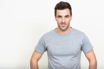 Portrait of handsome Hispanic man with beard stubble