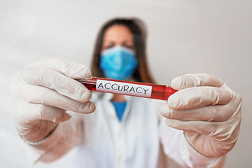 Writing note showing Accuracy. Business concept for degree of conformity of a measure to a standard...
