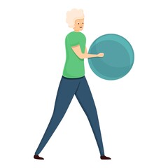 Senior woman with ball icon. Cartoon of senior woman with ball vector icon for web design isolated on white background