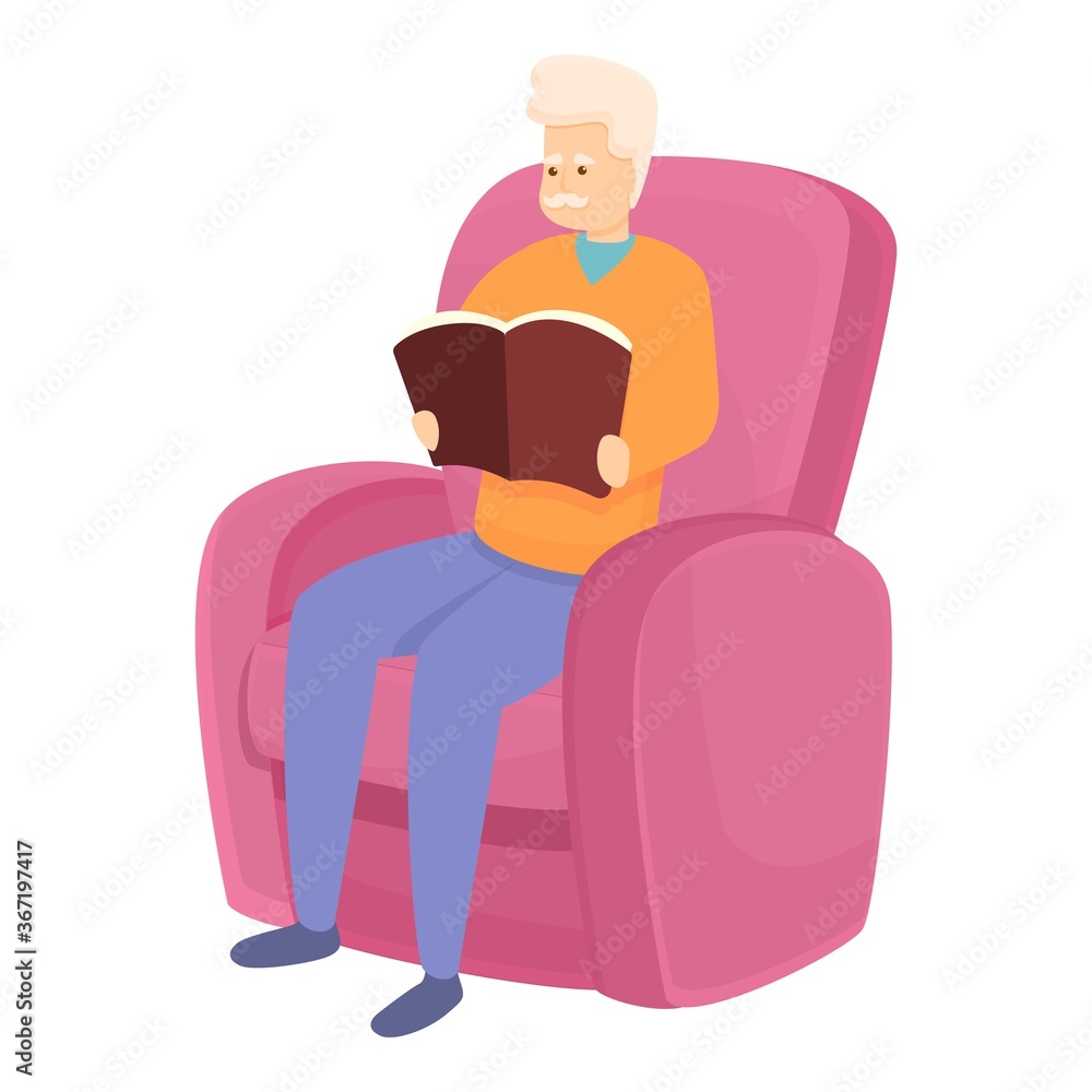 Poster reading old man icon. cartoon of reading old man vector icon for web design isolated on white backgr