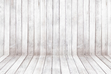 Old white wood wall panel pattern. Old white wooden floor texture for background. Empty of room.