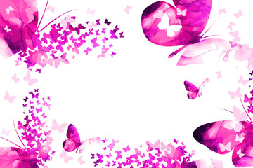 Wedding card with pink butterflies. Vector illustration