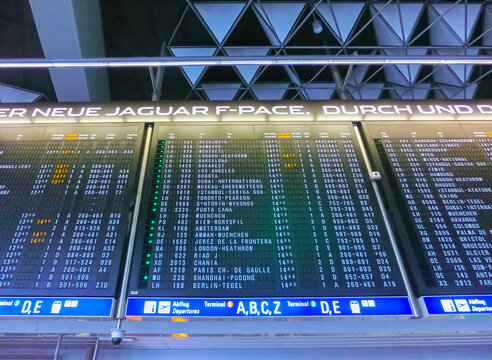 Frankfurt am Mine, Germany - June 15, 2016: The image of flight schedule board