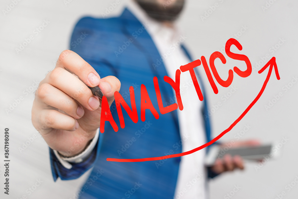Poster writing note showing analytics. business concept for method of logical analysis of income, profits, 