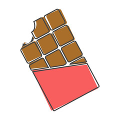 Tile of chocolate flat vector icon. Bit off сhocolate in a torn wrapper cartoon style on white isolated background.